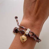 Petite Chou Le Piscine and Pearl Bracelet on Brown Cord