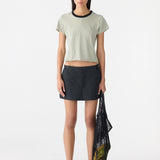 Bassike Crushed Cotton Mini Skort in Black