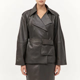 St Agni Cropped Leather Trench In Khaki