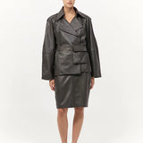 St Agni Cropped Leather Trench In Khaki