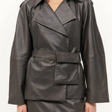 St Agni Cropped Leather Trench In Khaki
