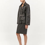 St Agni Cropped Leather Trench In Khaki
