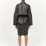 St Agni Cropped Leather Trench In Khaki