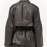 St Agni Cropped Leather Trench In Khaki