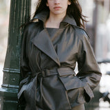 St Agni Cropped Leather Trench In Khaki