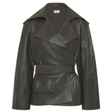 St Agni Cropped Leather Trench In Khaki