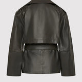 St Agni Cropped Leather Trench In Khaki