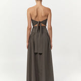 St Agni Gathered Strapless Tie Back Dress In Khaki