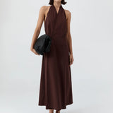 St Agni Halter Wrap Dress in Liqueur