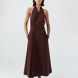 St Agni Halter Wrap Dress in Liqueur