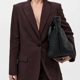 St Agni Large Woven Trapeze Bag in Black