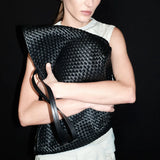 St Agni Large Woven Trapeze Bag in Black