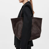 St Agni Large Woven Trapeze Bag in Chocolate