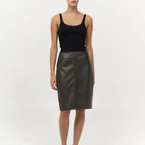 St Agni Leather Pencil Skirt In Khaki