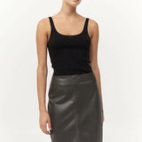 St Agni Leather Pencil Skirt In Khaki
