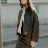 St Agni Leather Pencil Skirt In Khaki