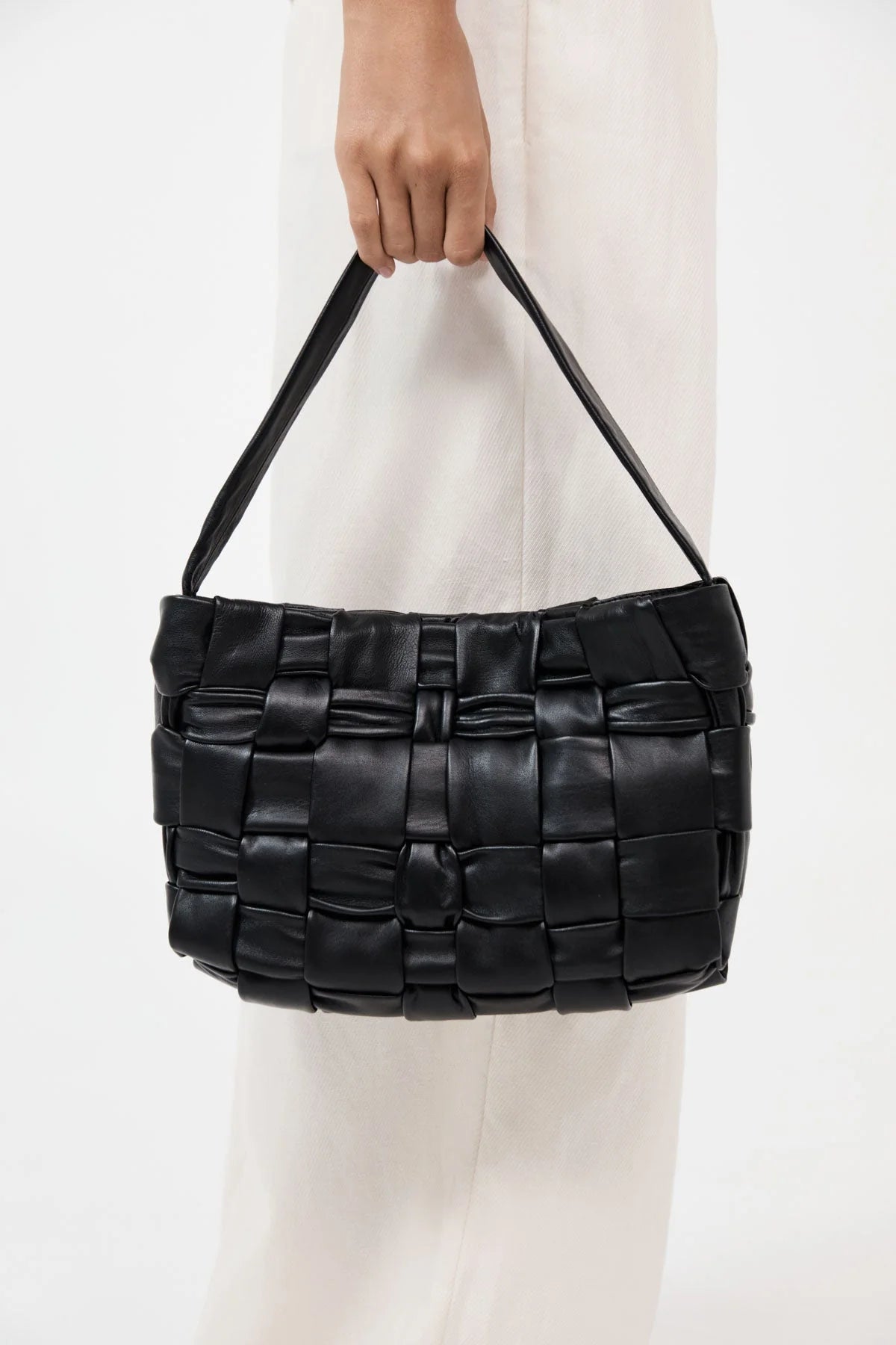 St Agni Textured Mini Woven Tote in Black