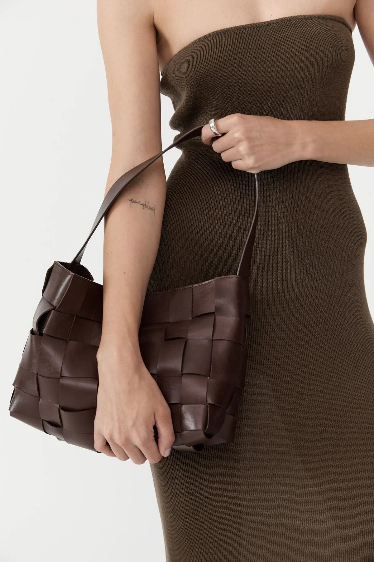 St Agni Woven Mini Tote in Chocolate