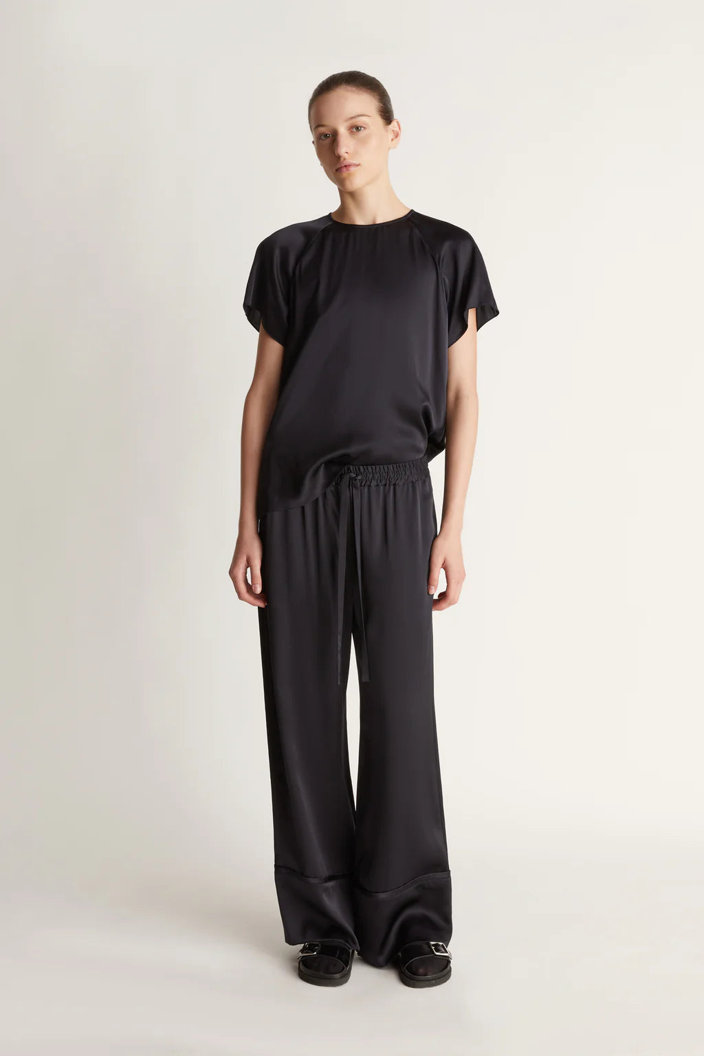 Lee Mathews Stella Silk Satin Pant in Midnight