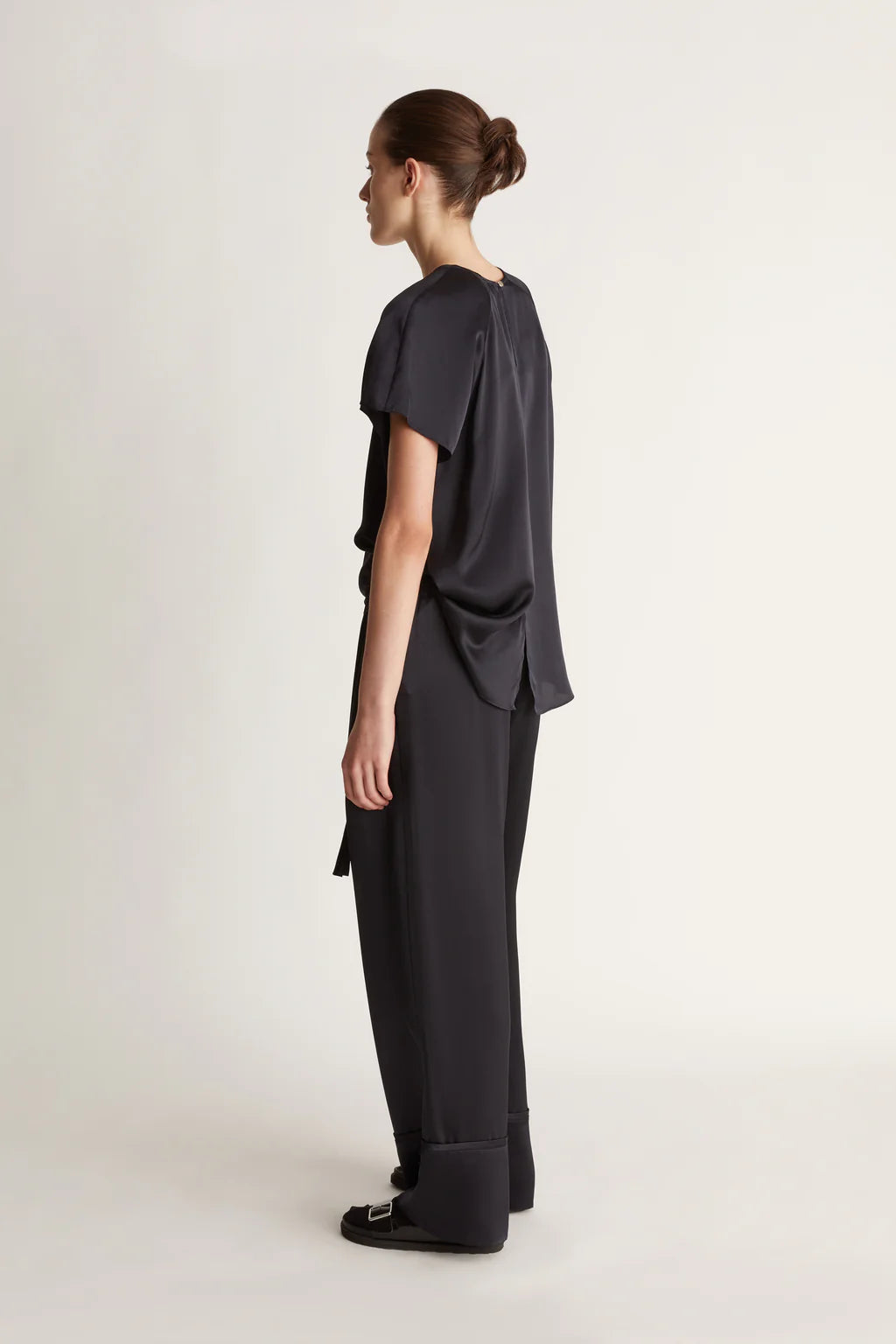 Lee Mathews Stella Silk Satin Pant in Midnight