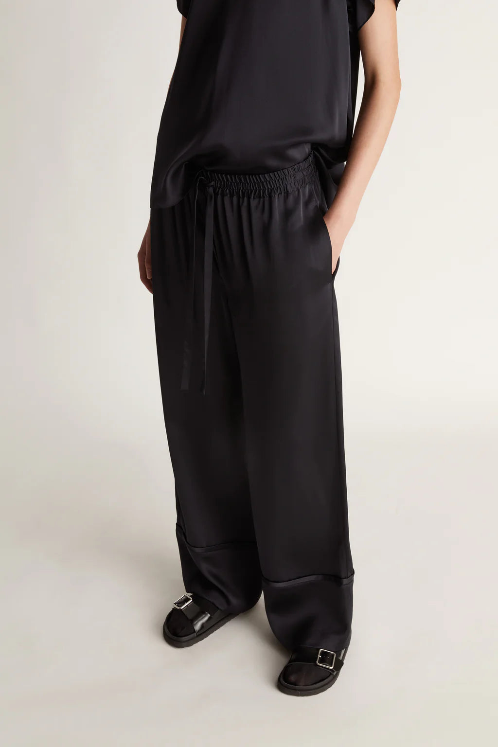 Lee Mathews Stella Silk Satin Pant in Midnight