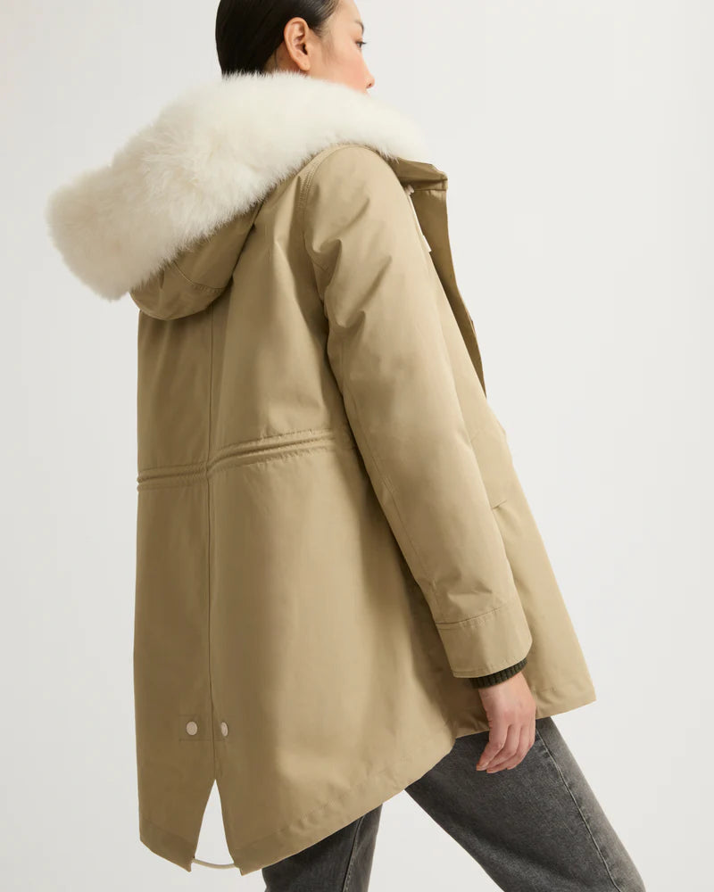 Yves Salomon Parka 72cm in Sable and Ivory