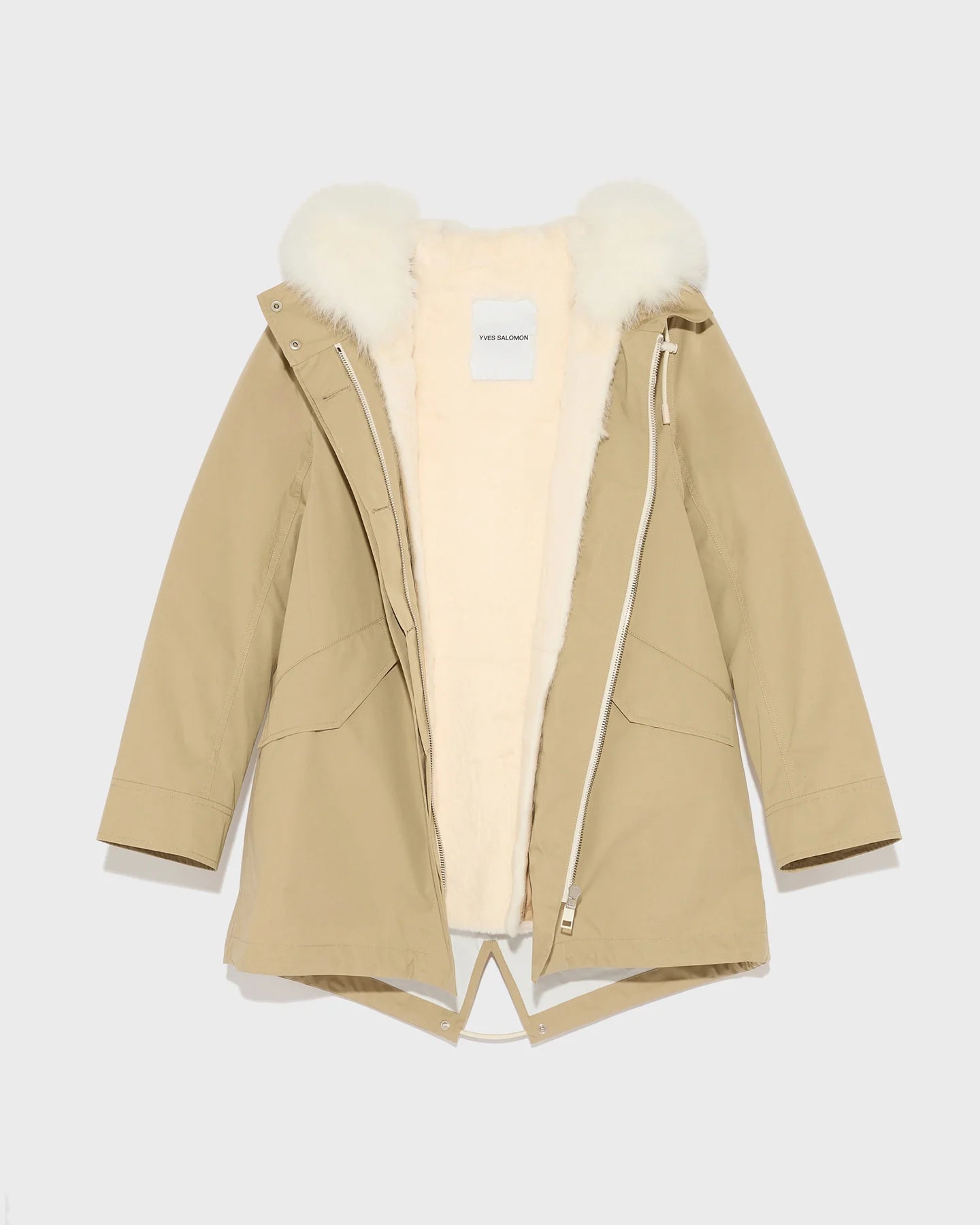 Yves Salomon Parka 72cm in Sable and Ivory