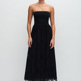 Matteau Strapless Knit and Broderie Dress in Black