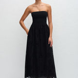 Matteau Strapless Knit and Broderie Dress in Black