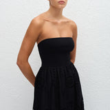 Matteau Strapless Knit and Broderie Dress in Black