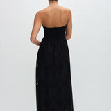 Matteau Strapless Knit and Broderie Dress in Black