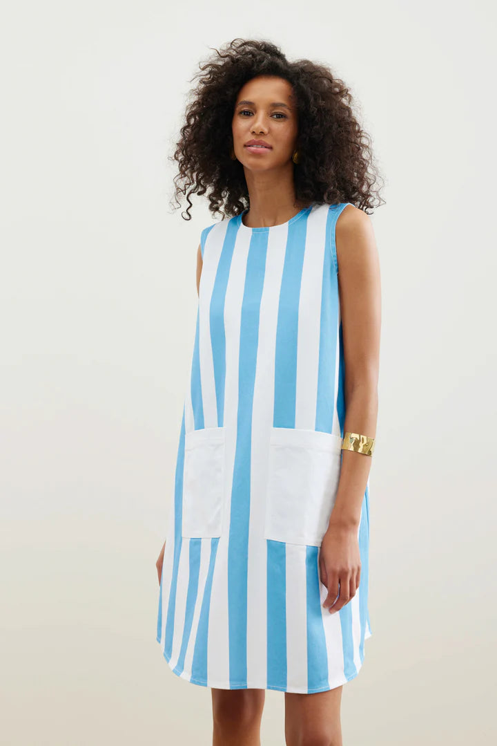 Binny Central Markets Shift Dress in Blue and White Stripe