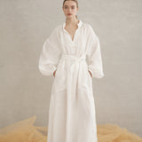 Luxe De Valentina Plaza Kaftan in White Fine Linen