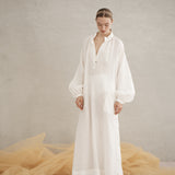 Luxe De Valentina Plaza Kaftan in White Fine Linen