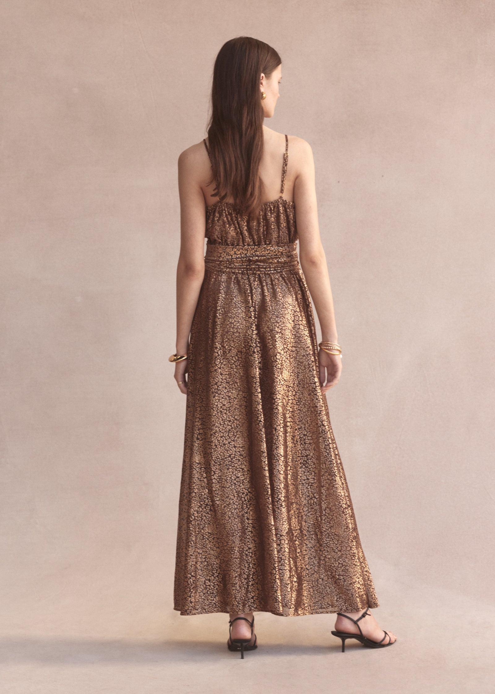 Luxe De Valentina Messina Maxi Dress in Gold Leopard