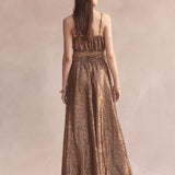Luxe De Valentina Messina Maxi Dress in Gold Leopard