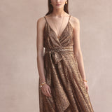 Luxe De Valentina Messina Maxi Dress in Gold Leopard