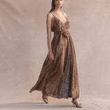 Luxe De Valentina Messina Maxi Dress in Gold Leopard
