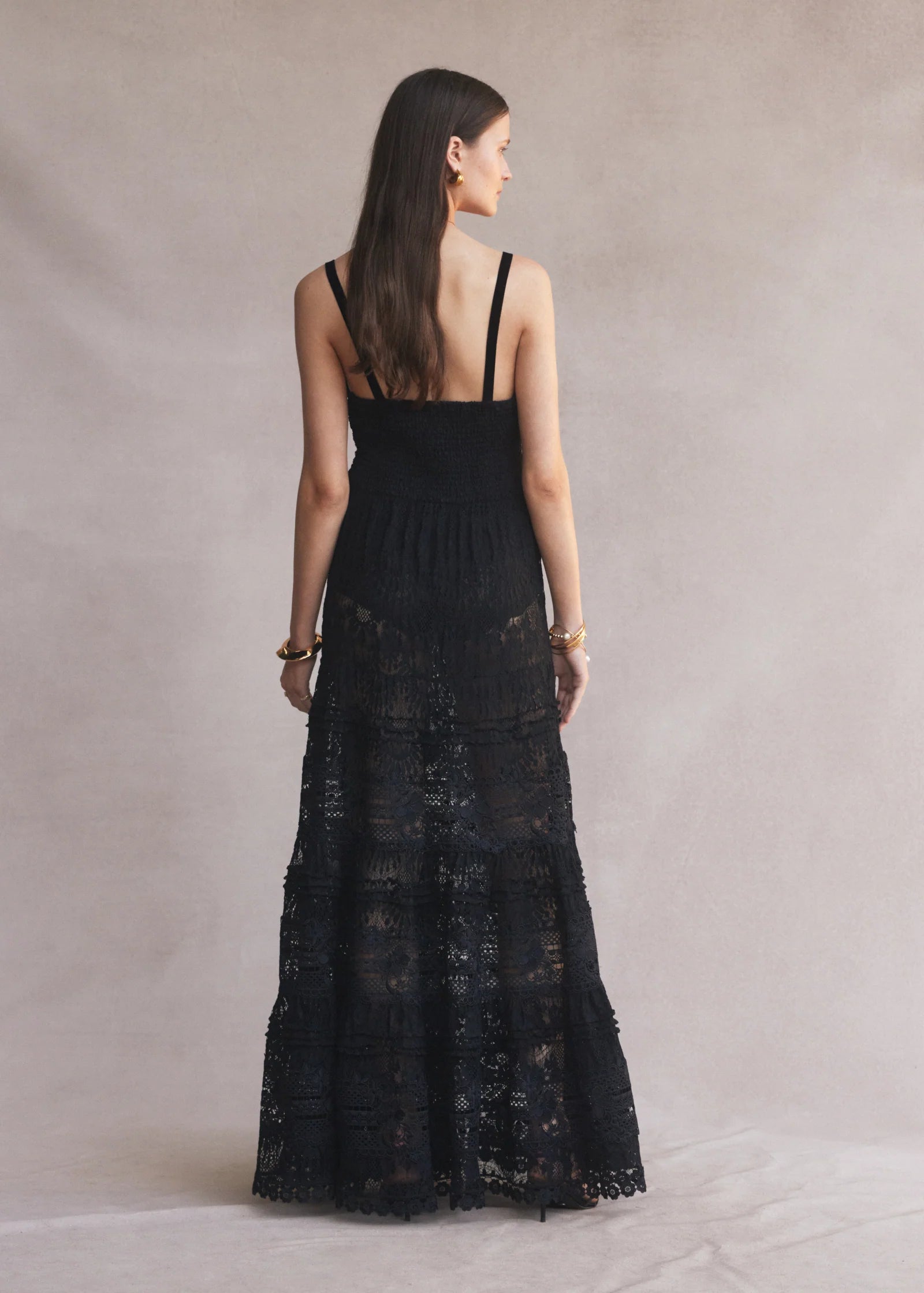 Luxe De Valentina Lucia Lace Maxi Dress in Black