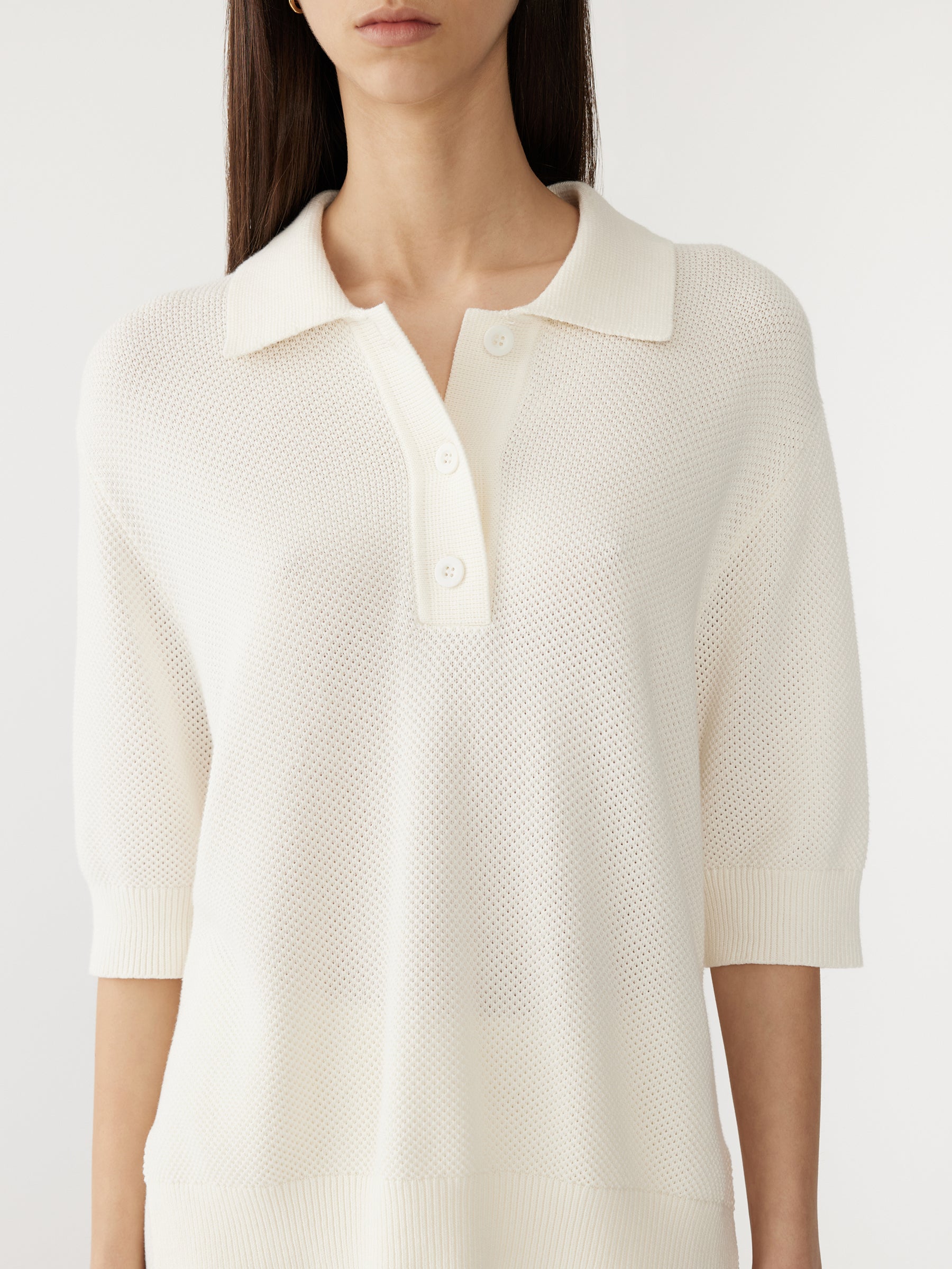 Bassike Textured Cotton Pique Polo in Natural