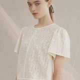 Luxe De Valentina Alba Top in Ivory Cotton with Sequins