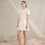 Luxe De Valentina Alba Top in Ivory Cotton with Sequins