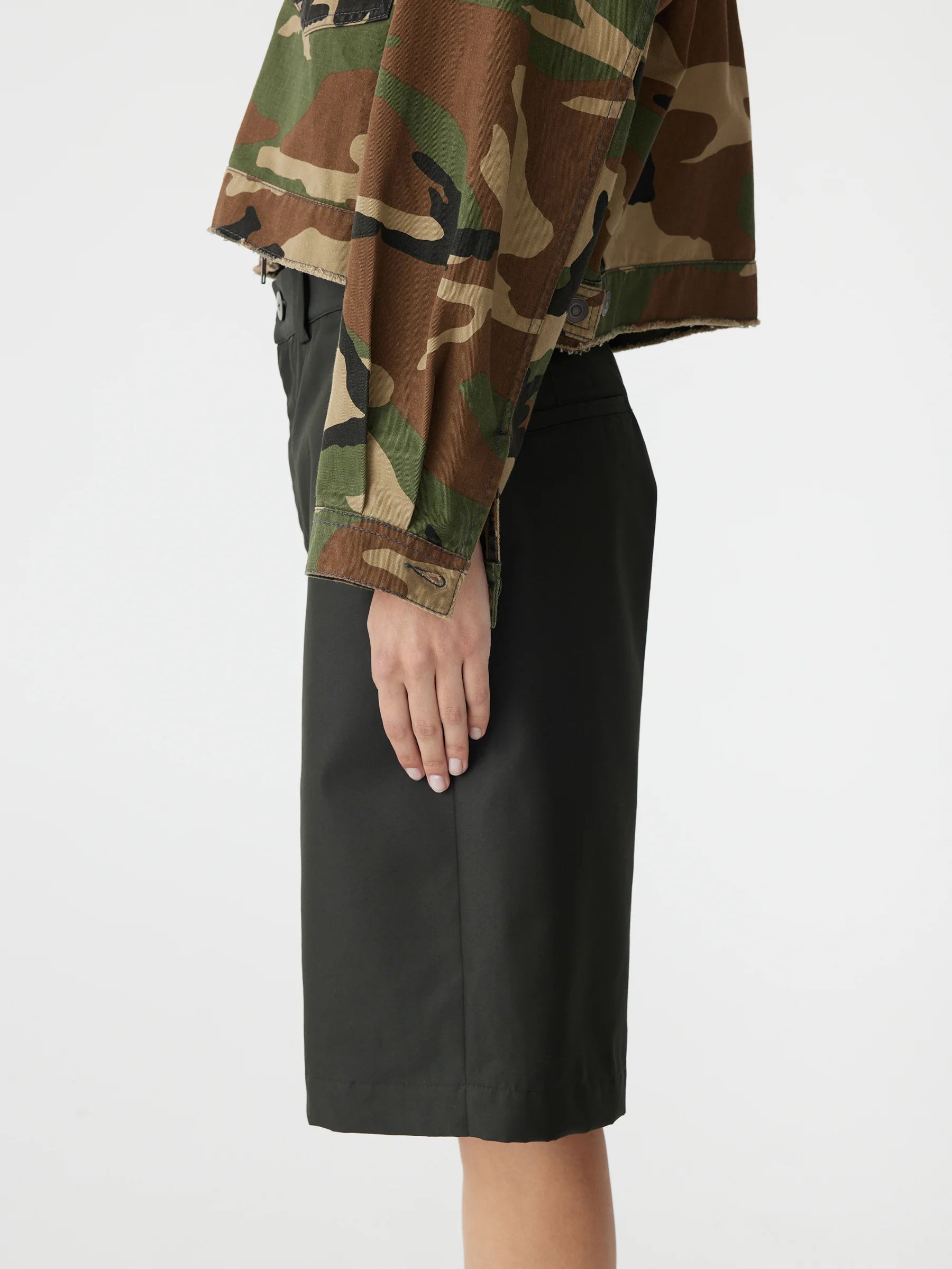 Bassike Camo Zip Front Crop Jacket in Military Camo