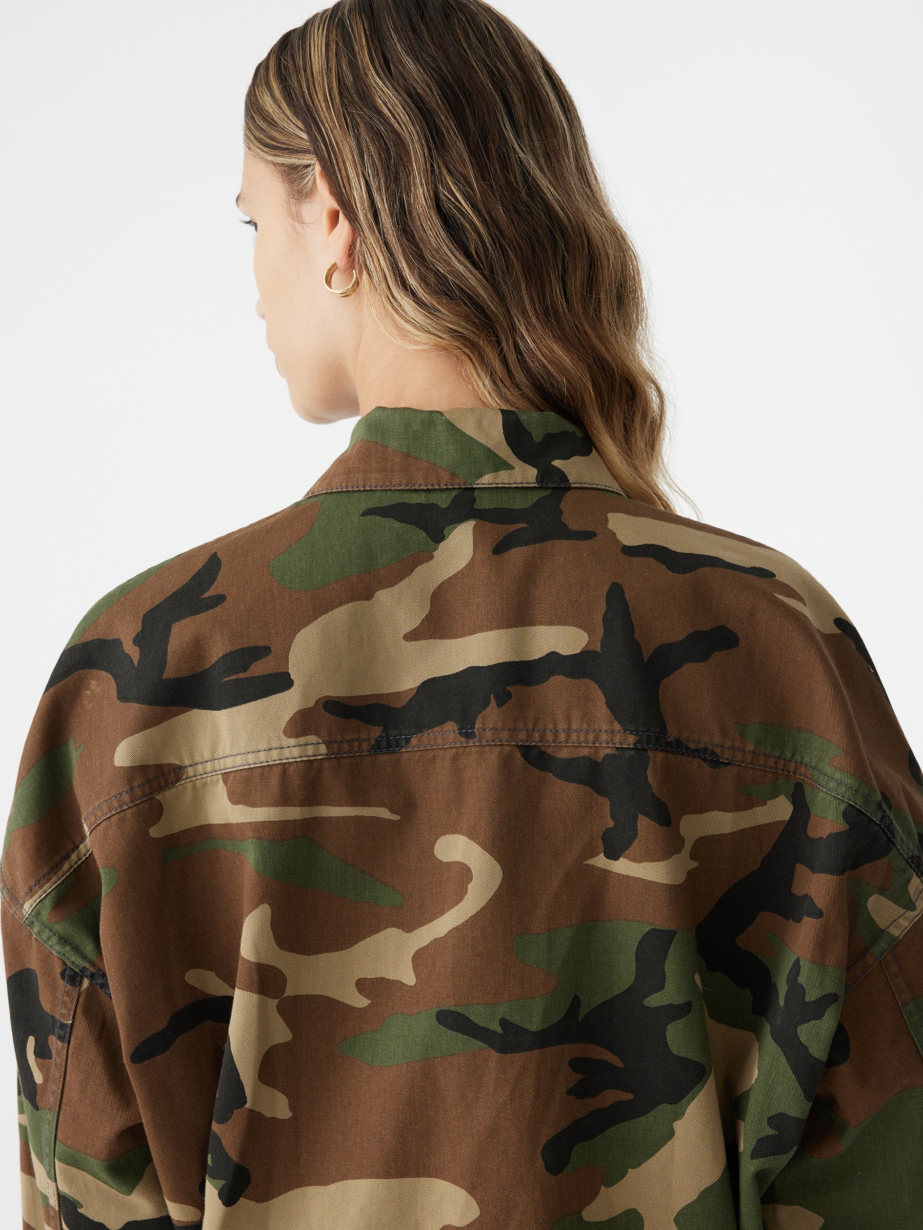 Bassike Camo Zip Front Crop Jacket in Military Camo