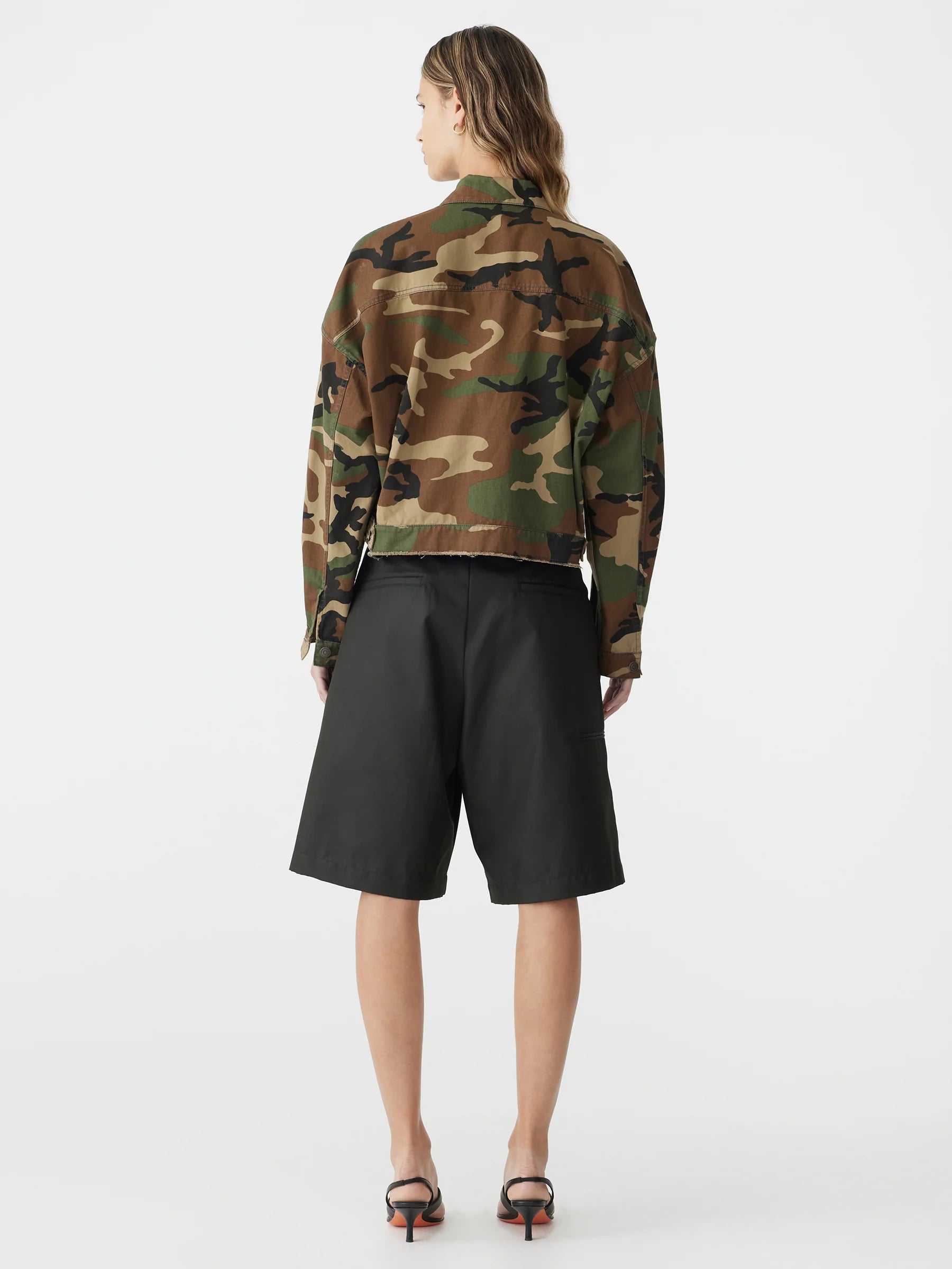 Bassike Camo Zip Front Crop Jacket in Military Camo