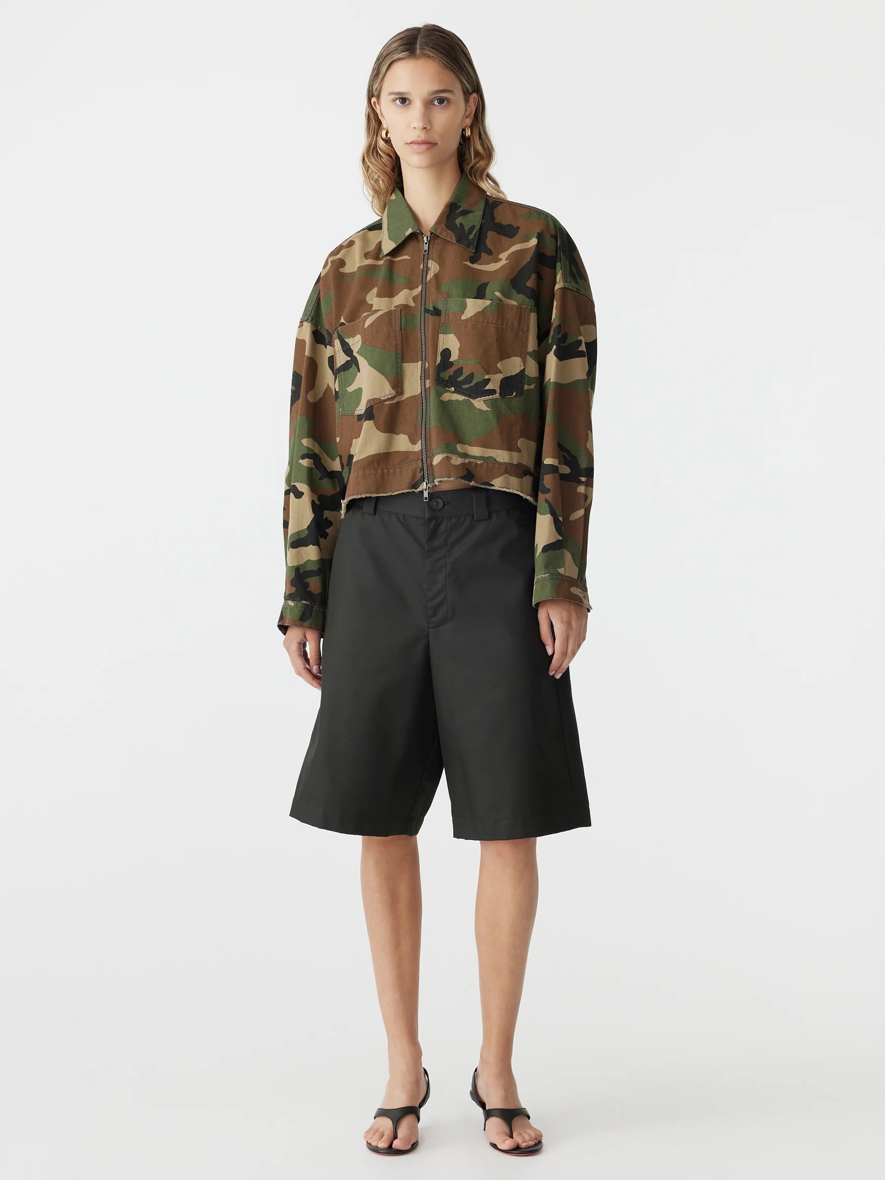 Bassike Camo Zip Front Crop Jacket in Military Camo