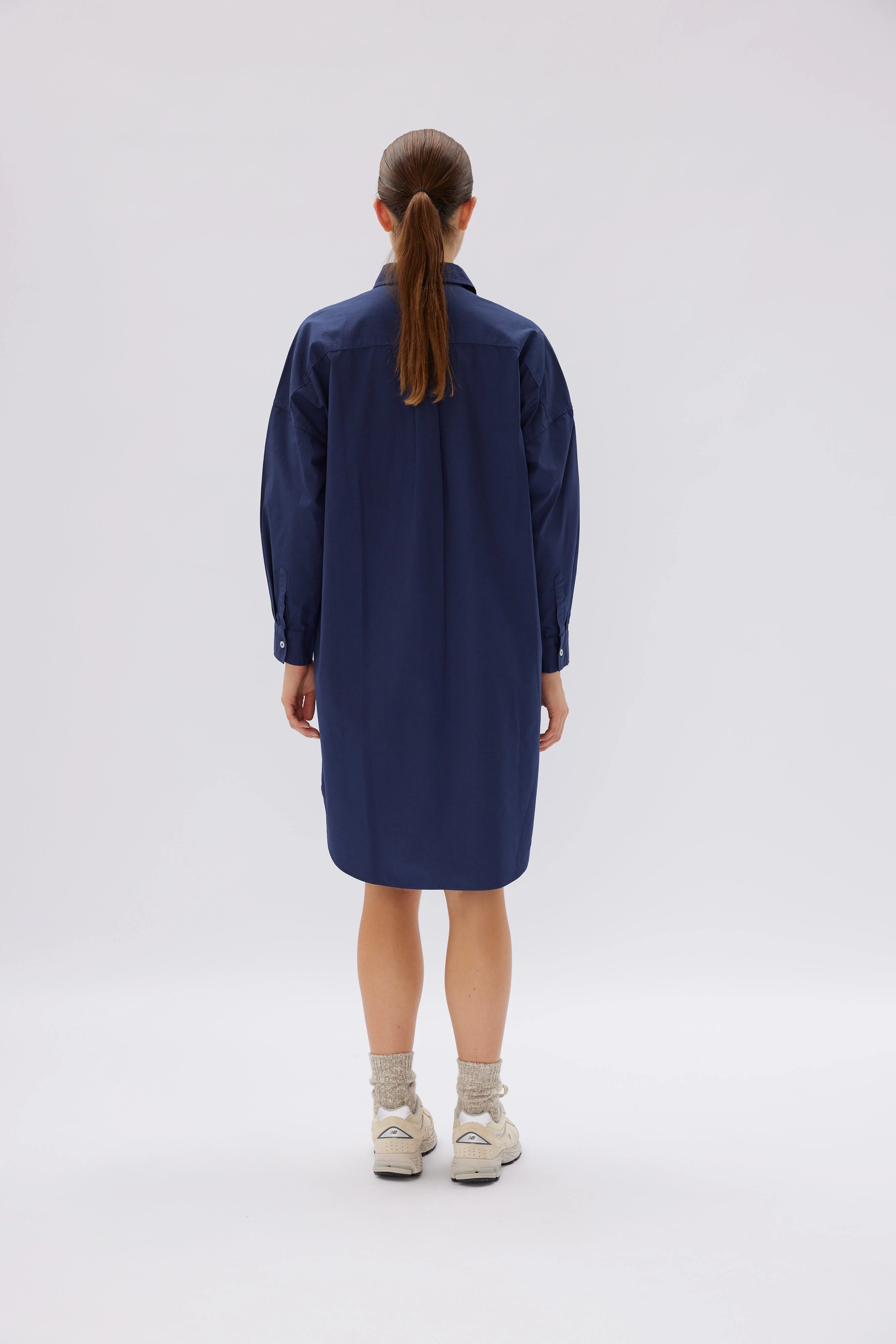 LMND Chiara Classic Shirt Dress in Navy