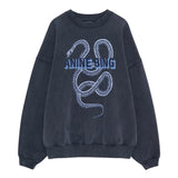 Anine Bing Harvey Crew Sweatshirt Snake in Washed Black