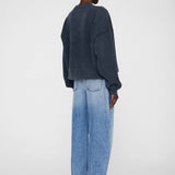 Anine Bing Harvey Crew Sweatshirt Snake in Washed Black