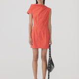 Bassike Crushed Cotton Shoulder Dress in Red